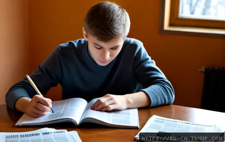Home 17 비판적 출처 분석과 정보 리터러시 - Photorealistic editorial scene of a Russian university student at a clean wooden desk comparing two ...